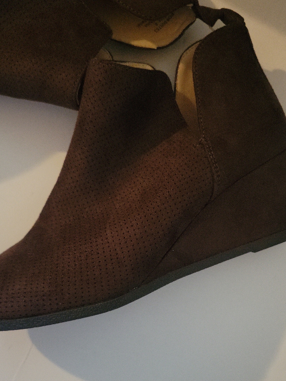 Journee Collection Brown Perforated Wedge Ankle Bootie